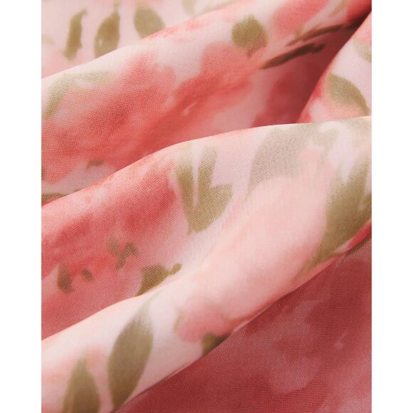 Plus Size Pink Floral Boho Midi Dress V Neck Pockets High Waist Casual - Picture 7 of 7